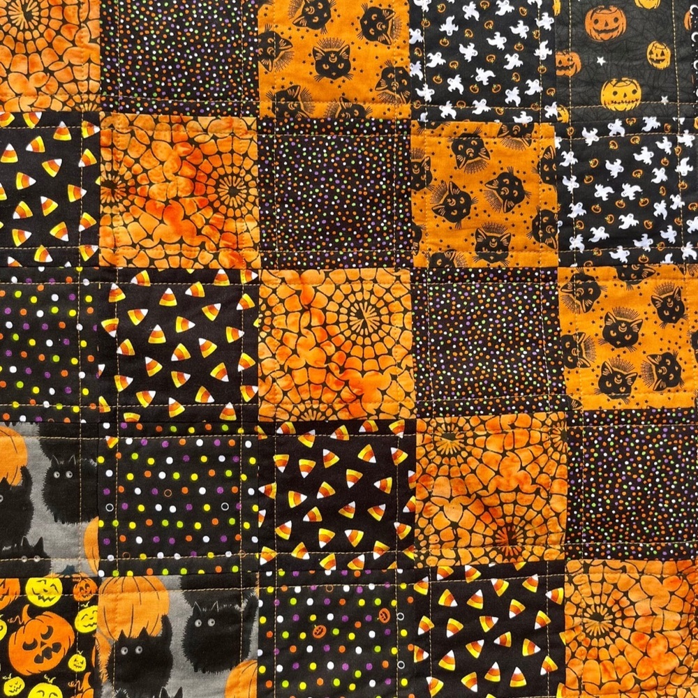 Cat Pumpkin Quilt Lap Blanket Halloween Cute Spooky 100% Cotton 42x36 - Picture 2 of 8